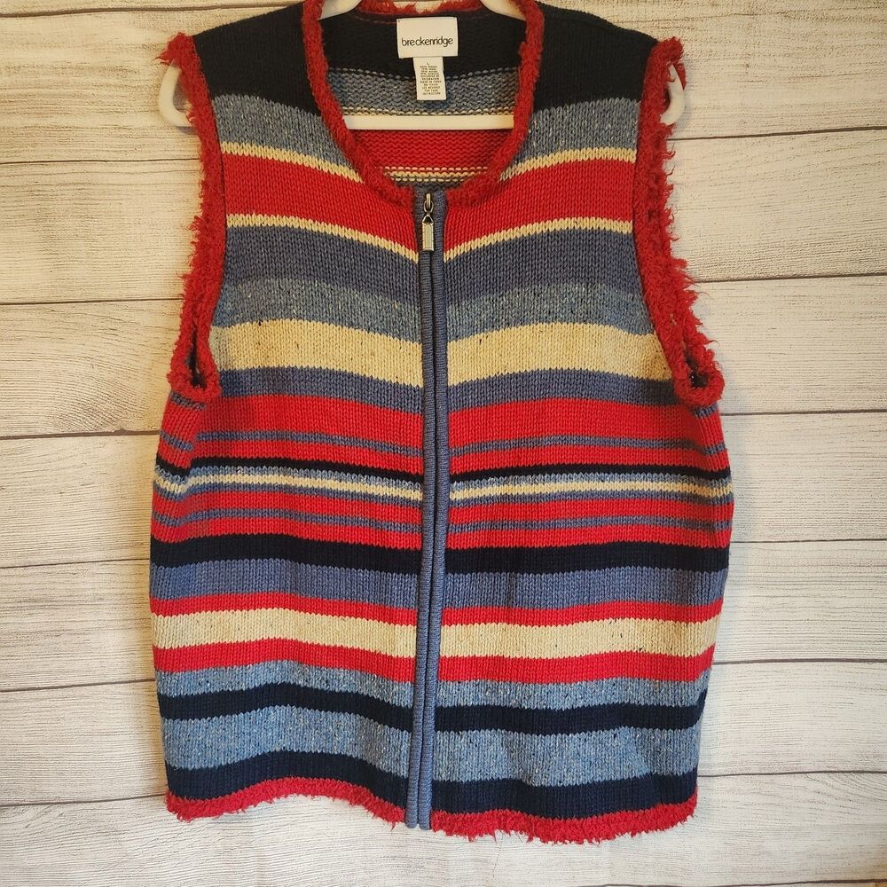 Breckenridge L red striped ramie wool blend vintage Y2K zip cardigan